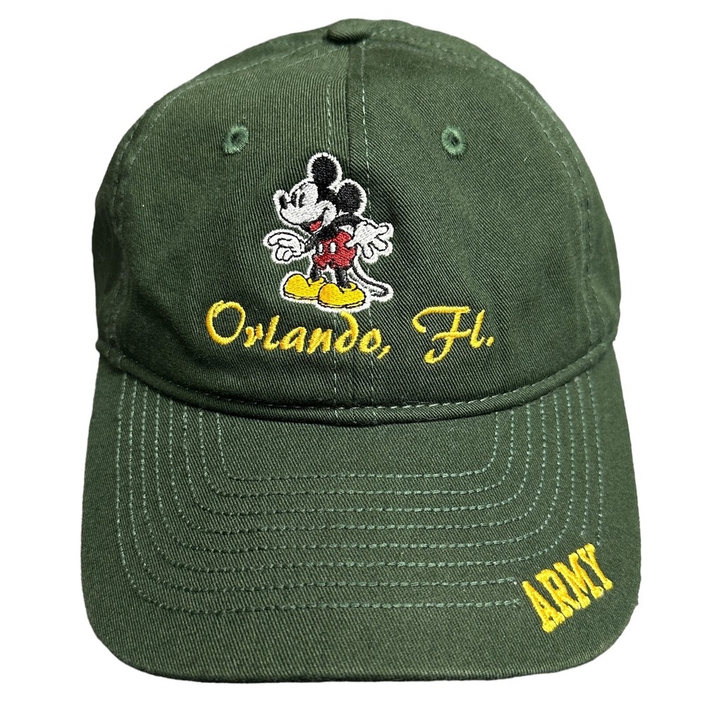 Champion Mickey Mouse Hat Adult Green Orlando FL ARMY Military‎ Adjustable Cap